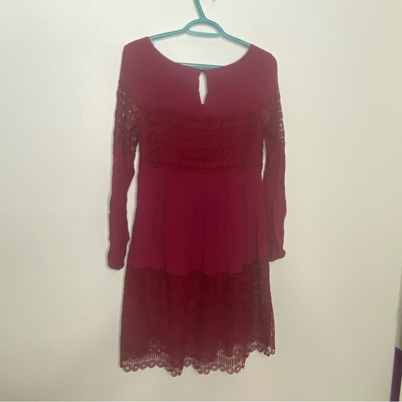 Anthropologie Floreat Wine Aveline Lace Crochet Dress Size 0 - Picture 9 of 16